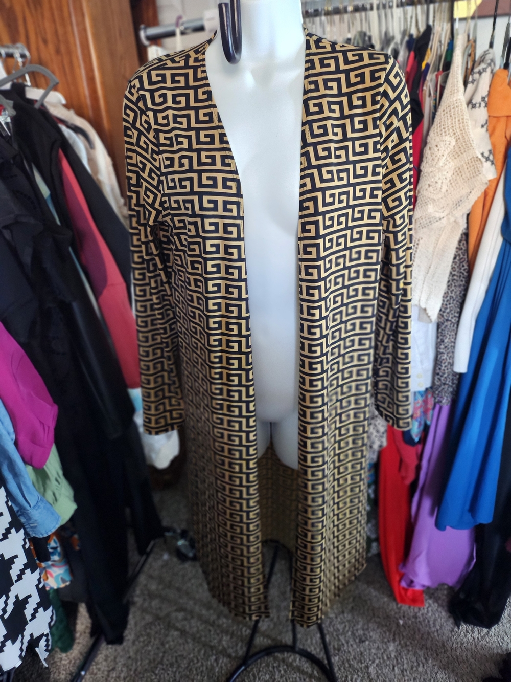 Fashion Nova Black and Gold Geometric Long Cardigan